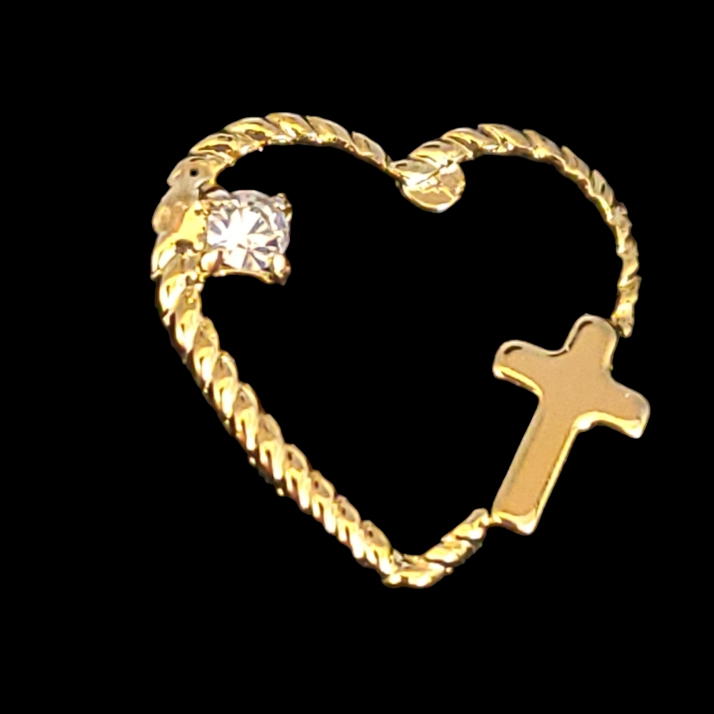 VTG Ballou Reg'd Heart With Cross And Gem Stone Small Pin